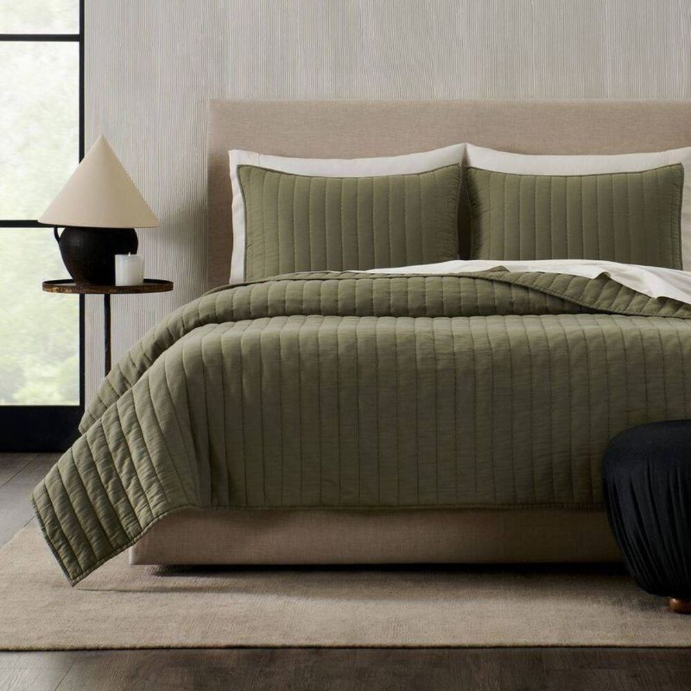 Jeremiah Brent Home 3pc Full/Queen Channel Rice Stitch Gauze Quilt Set Green